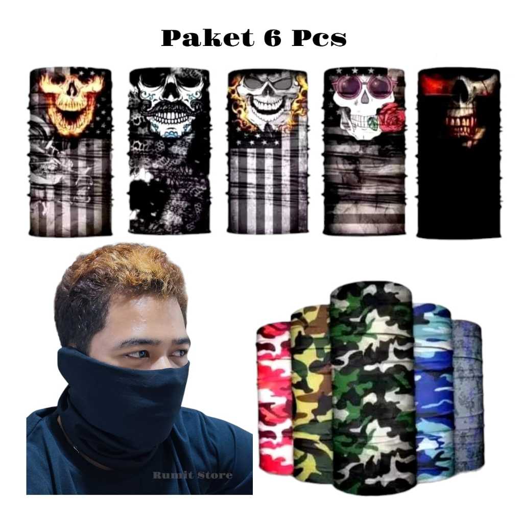 6 Pcs Buff Masker Pria Tebal Tanpa Jahitan / Masker Bandana / Masker Motor
