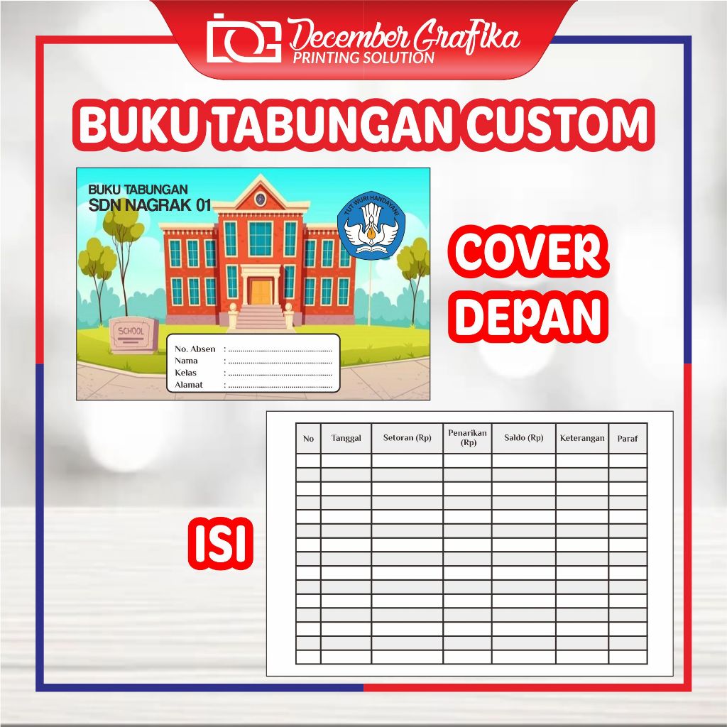 Buku Tabungan Custom TK RA SD MI