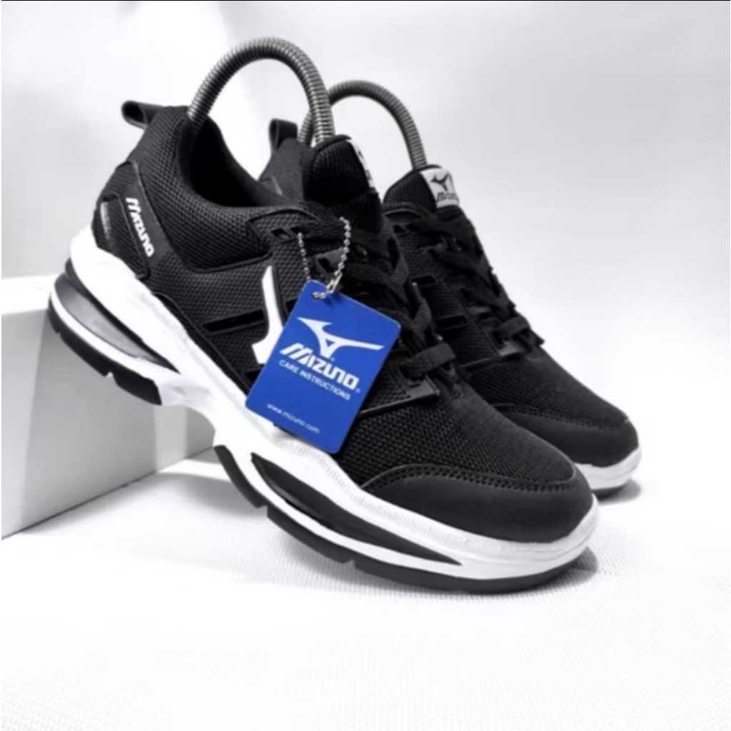 Sepatu Mizuno Pria Model Running Hitam Putih - Sepatu Olahraga Volly - Spatu Sneakers Pria Wanita Or