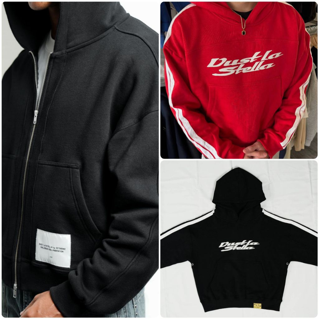 DUST LA STELLA • Stripe Hoodie Black & Red • Zip Hoodie DLS x Octarine