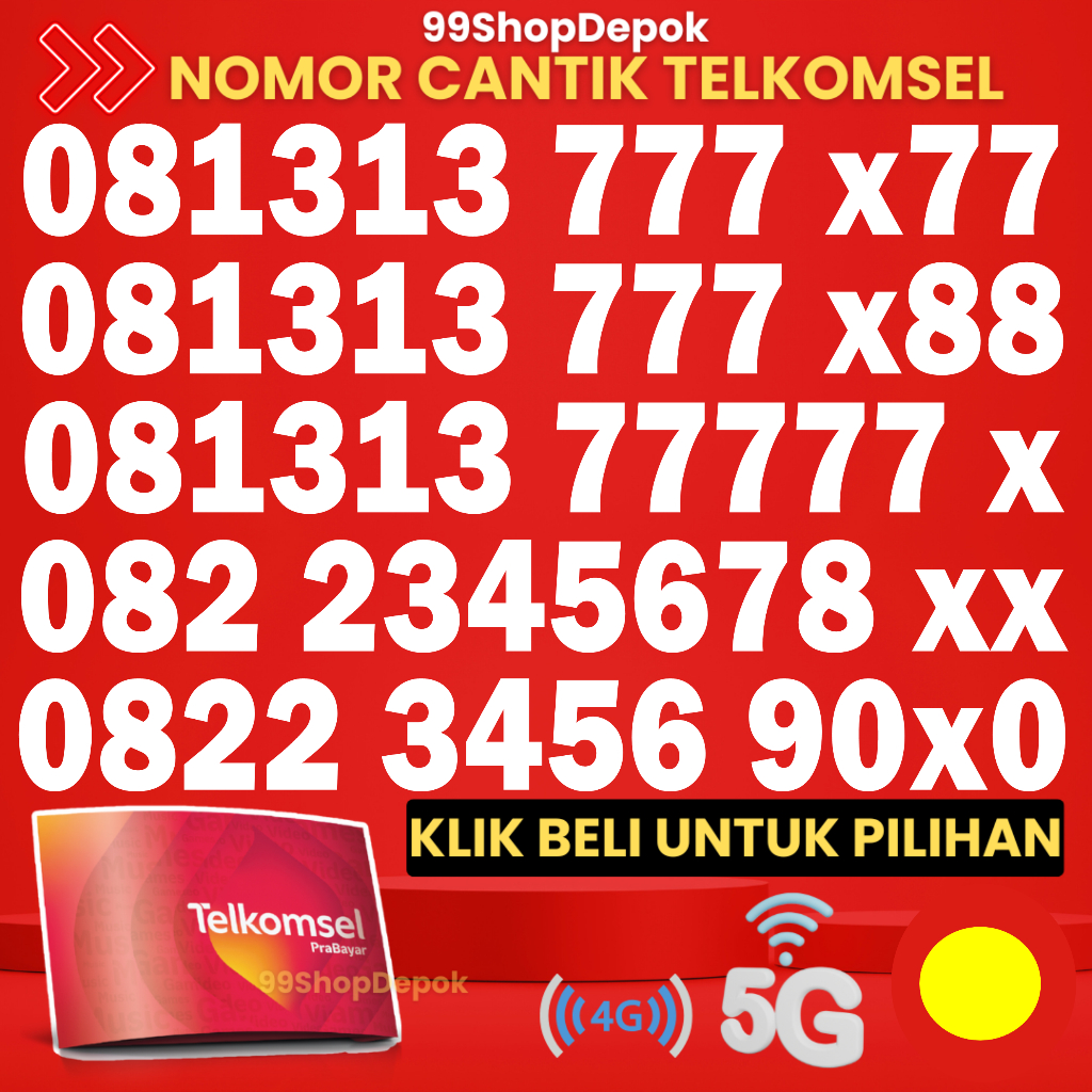 Kartu Perdana Nomor Cantik Telkomsel Simpati KODE 65.5 - Nomer Cantik Telkomsel 1313 777 No Cantik S