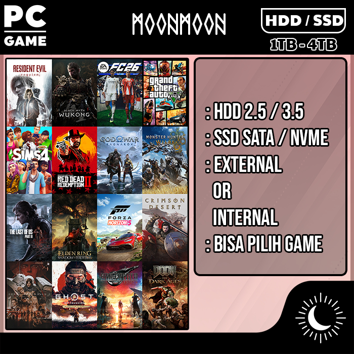 HDD SSD Internal External + Full Game 1TB 2TB 3TB 4TB Laptop Komputer Memori PC Penyimpanan Storage