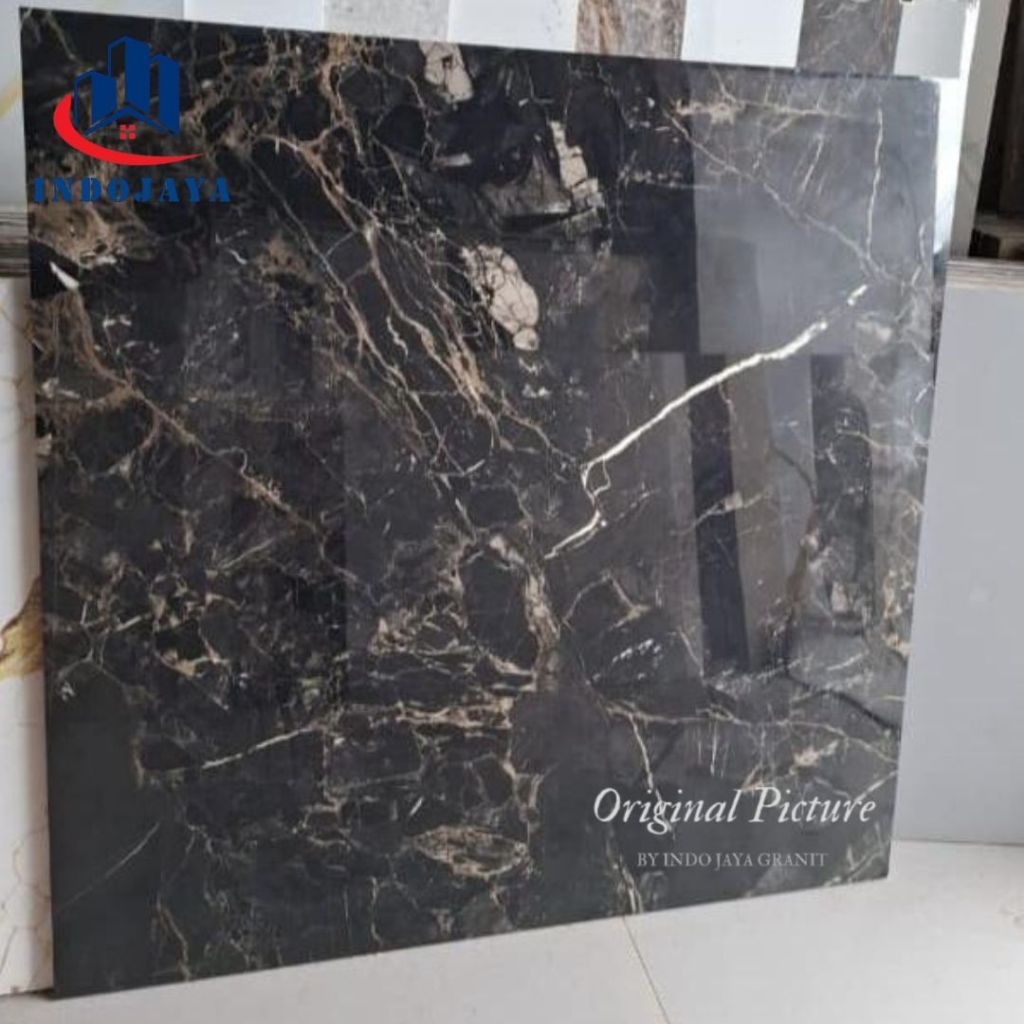 granit lantai dinding 80x80  motif marmer glazed polyshed stilvone black by sunpower