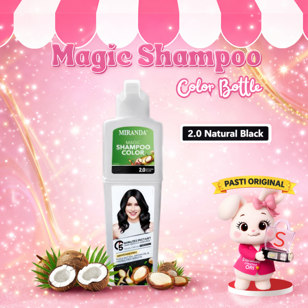Miranda Magic Shampoo Color Bottle 160ml - 2.0 Natural Black | Distributor Cream Ori
