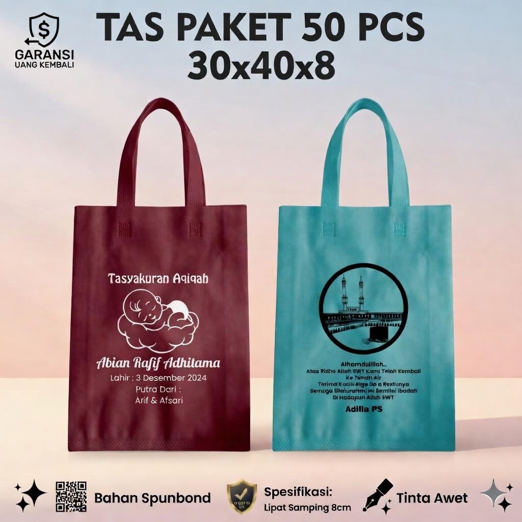 Paket 50 pcs Tas Sablon Wedding Souvenir Pernikahan Khitan Promosi Toko Sablon AWET