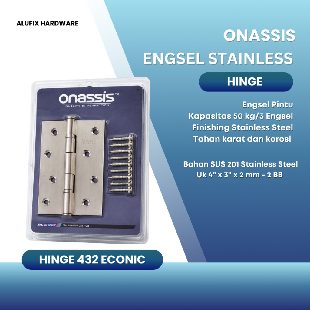 Engsel Kupu Onassis 432-2BB SUS 201 Econic - Hinge/ Engsel Pintu Bahan Stainless Steel Onassis