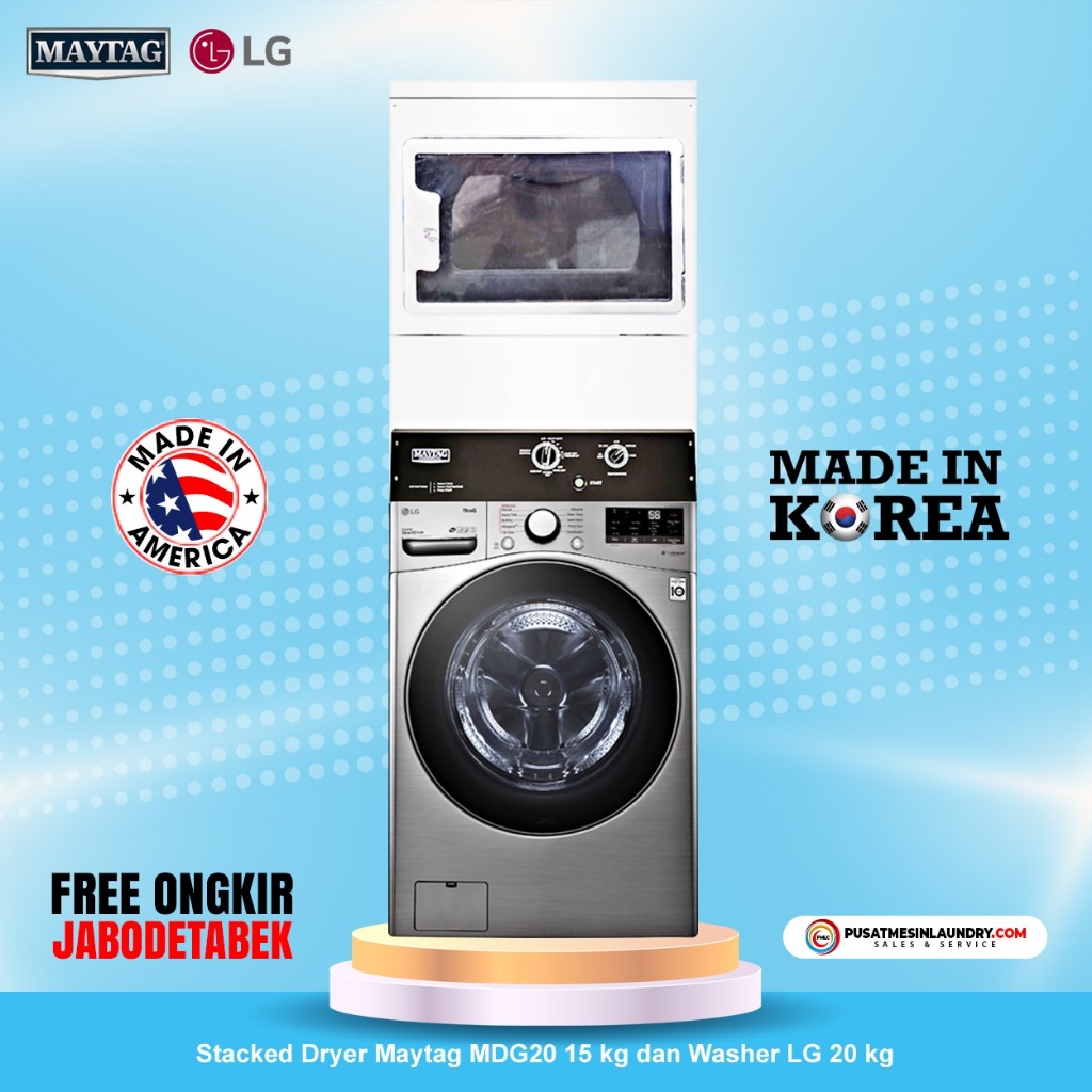 LG Mix Stack Mesin Cuci 20kg & Mesin Pengering Gas 15kg LGM20