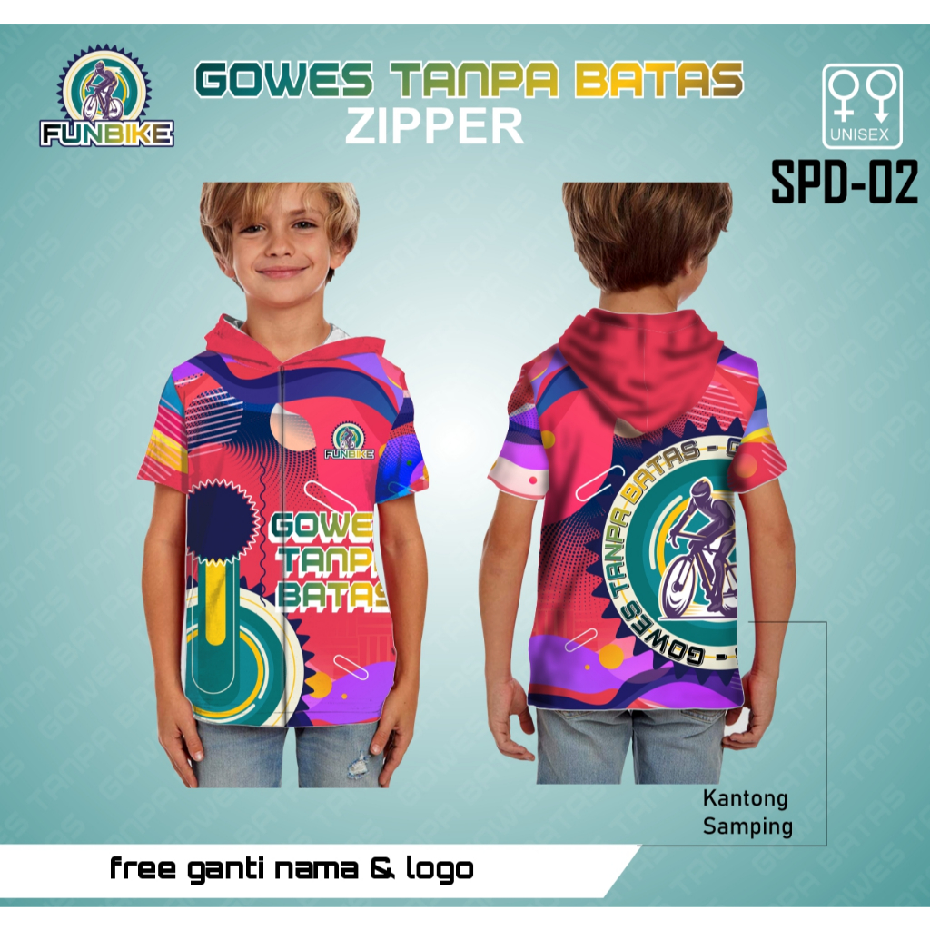 Hoodie Zipper Jaket Jersey Sepeda Kaos Jersey Gowes Tanpa Batas Custom anak