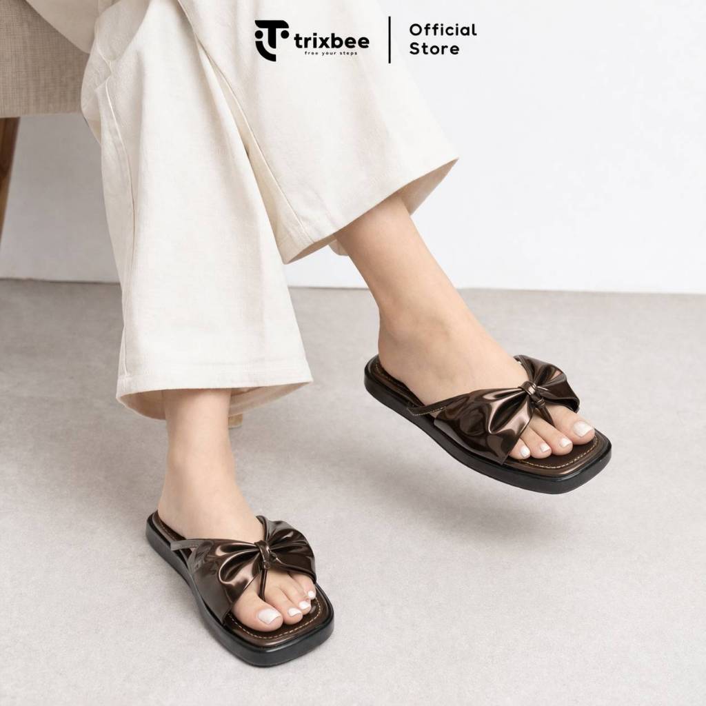 Trixbee Big Size 37-44 Sandal Wanita Flat Sol Karet Teplek Sandal Cewek Warna Mahogany