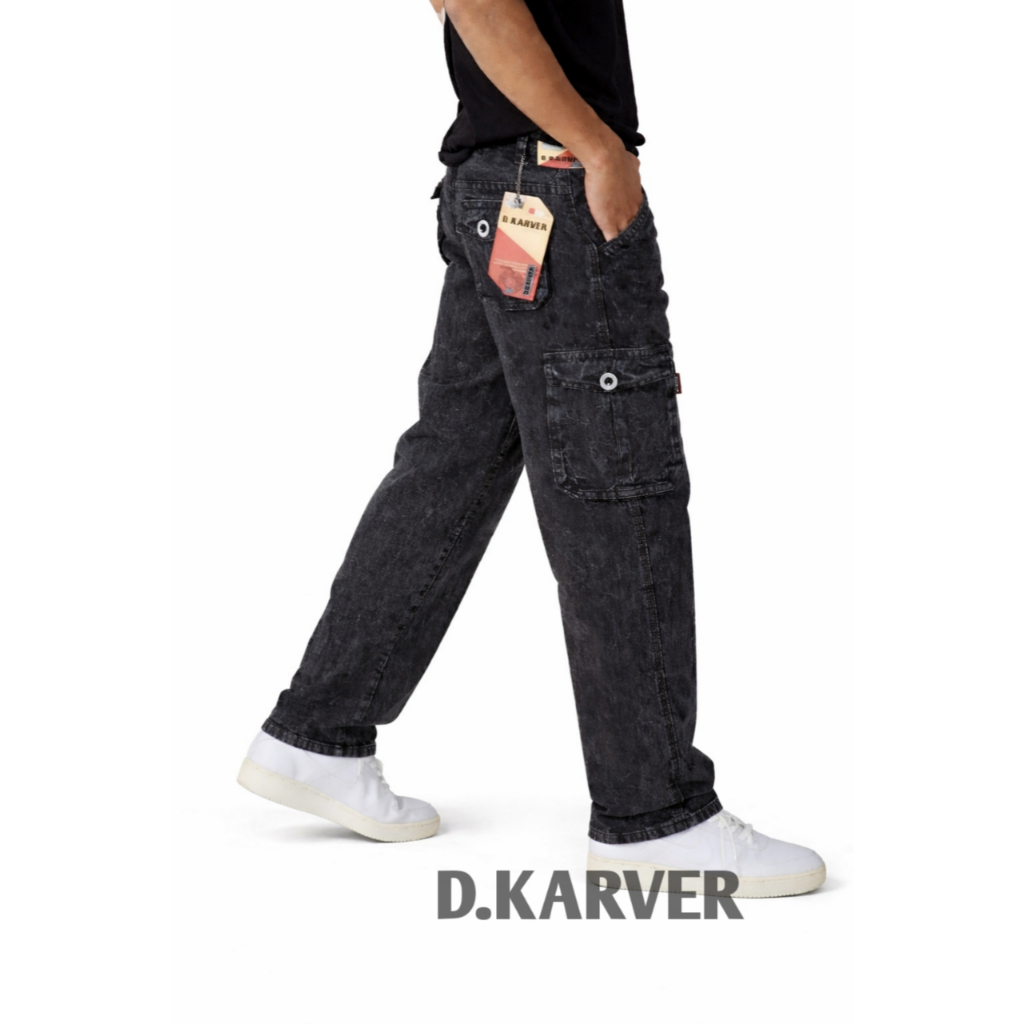 D.KARVER - Celana Cargo Jeans Panjang Washing Snow Kimpul Distro Premium//CELANA CARGO JEANS