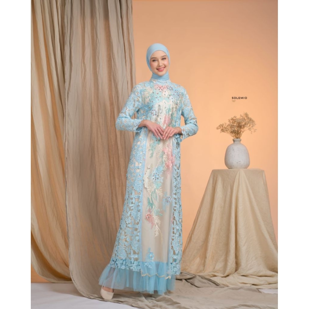 SOLEMIO MAXIDRESS / TERUSAN PANJANG / GAMIS / BAJU PESTA MEWAH BAHAN BRUKAT KOMB TILLE IMPORT