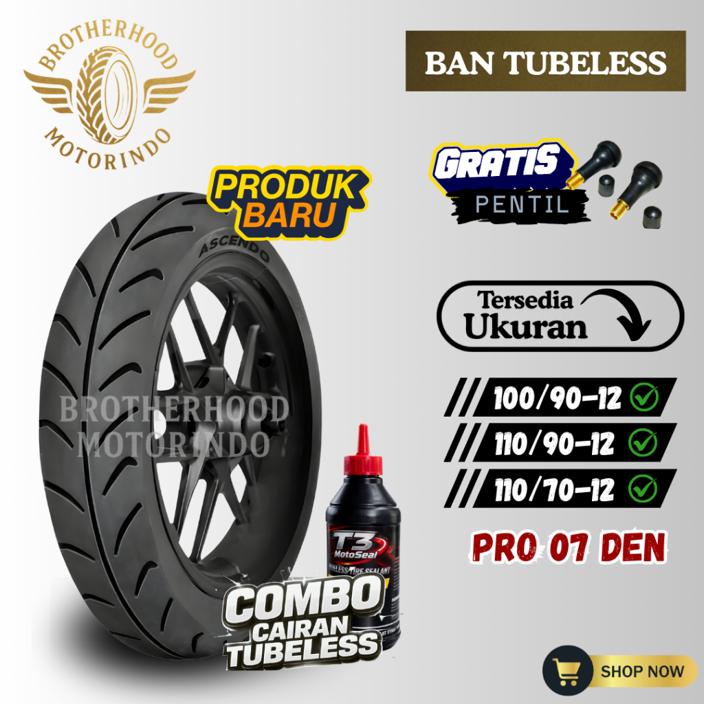 BAN ASCENDO PRO07 DEN RING 12 TUBELESS ( 100/90-12 / 110/90-12 / 110/70-12 ) BAN TUBLES RING 12 / BA