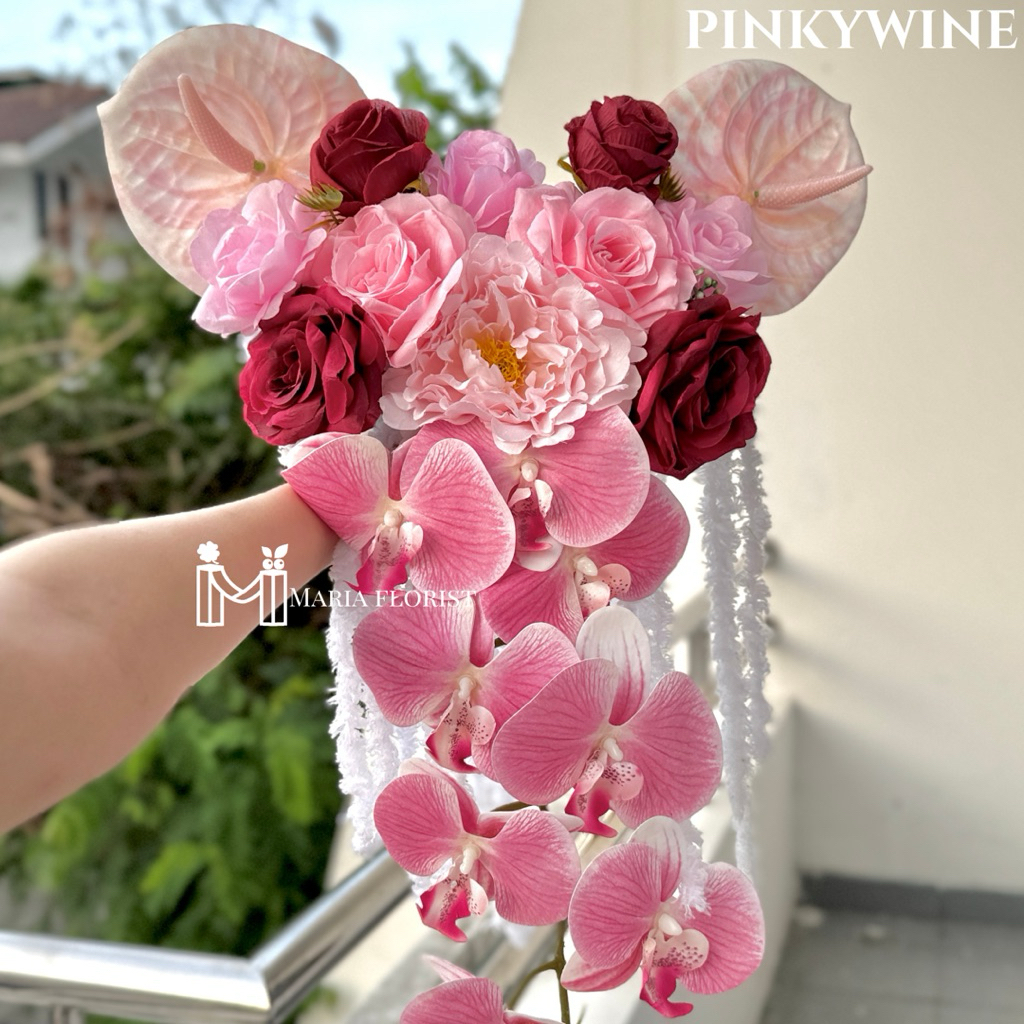 Wedding Handbouquet Juntai Casade Buket Bunga Pernikahan Artificial - Buket Pengantin Anggrek - Buke