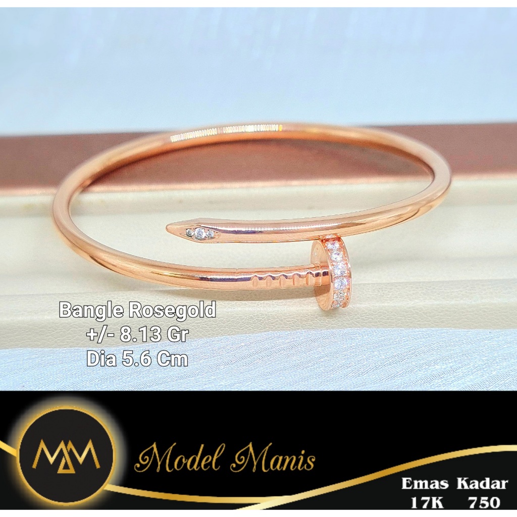 Gelang Bangle Paku Rosegold Emas 17k  750