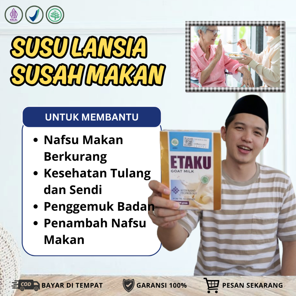 Susu Etaku untuk Lansia Susah Makan, Susu Pengganti Makanan Lansia, Susu Lansia Tinggi Kalsium, Susu