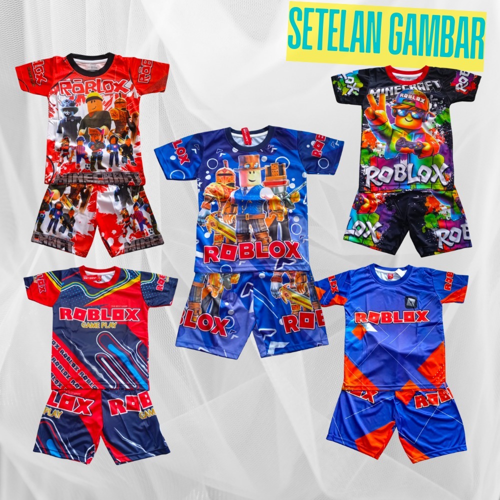 Setelan baju anak printing gambar roblox minecrfat/ baju game roblox anak laki laki