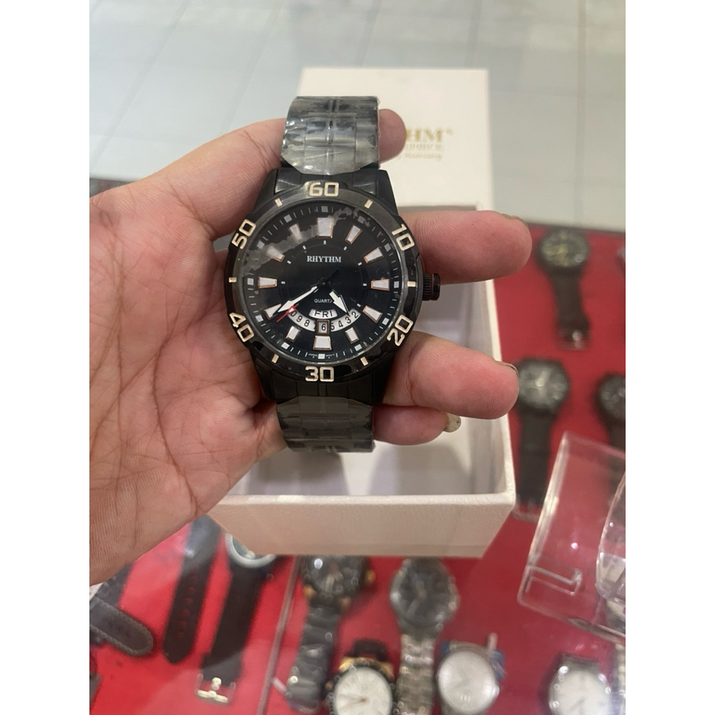 Jam Tangan Pria RHYTHM Classic , full stainless Kaca  Sapphire, Kado Orang Tua , JAPAN QUARTZ