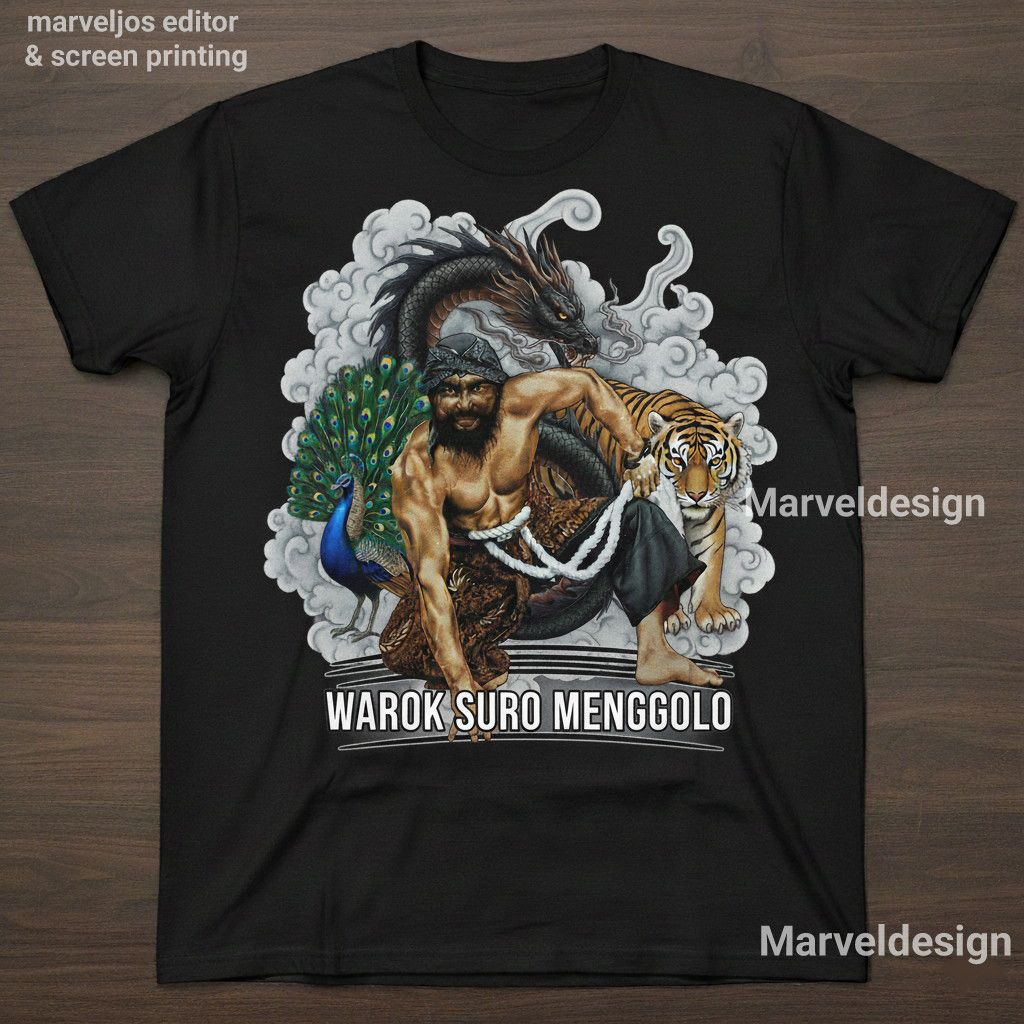 kaos jawa warok suro menggolo naga, harimau, merak
