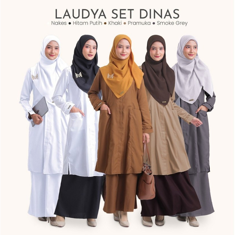 Laudya Set, Seragam Dinas, Seragam PNS Pemda, Guru PNS, Baju Khaki Pemda Set Tunik Katun Toyobo