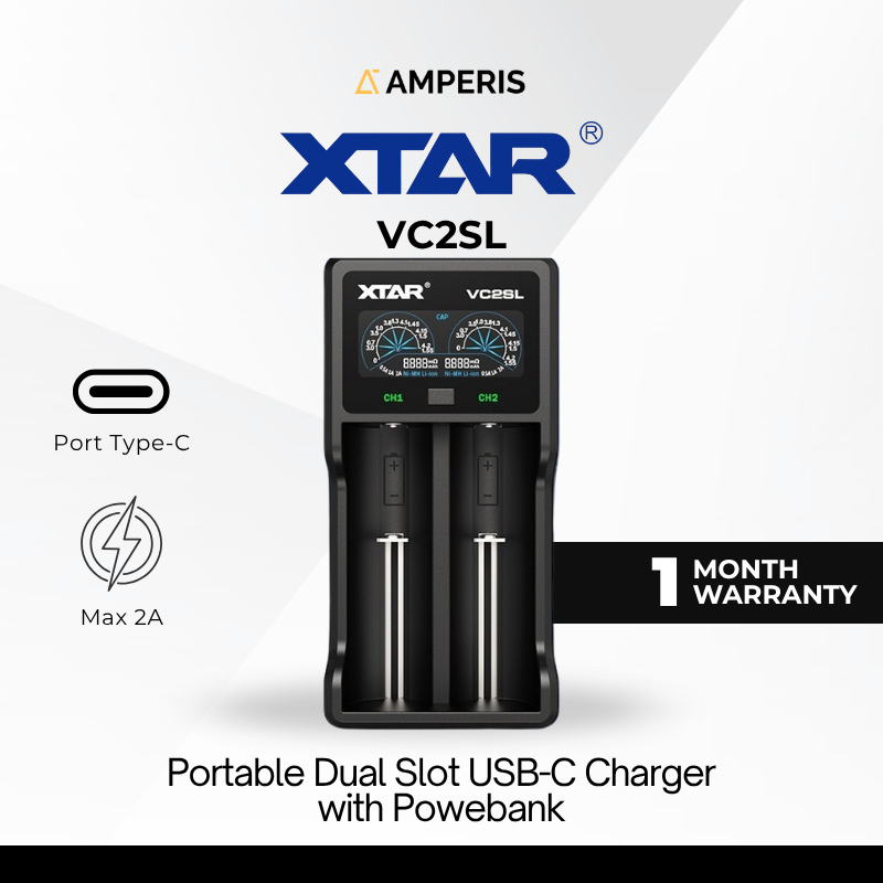 Xtar VC2SL Charger baterai 2 Slot Powerbank LCD 18650 AAA 2A battery Vape Senter