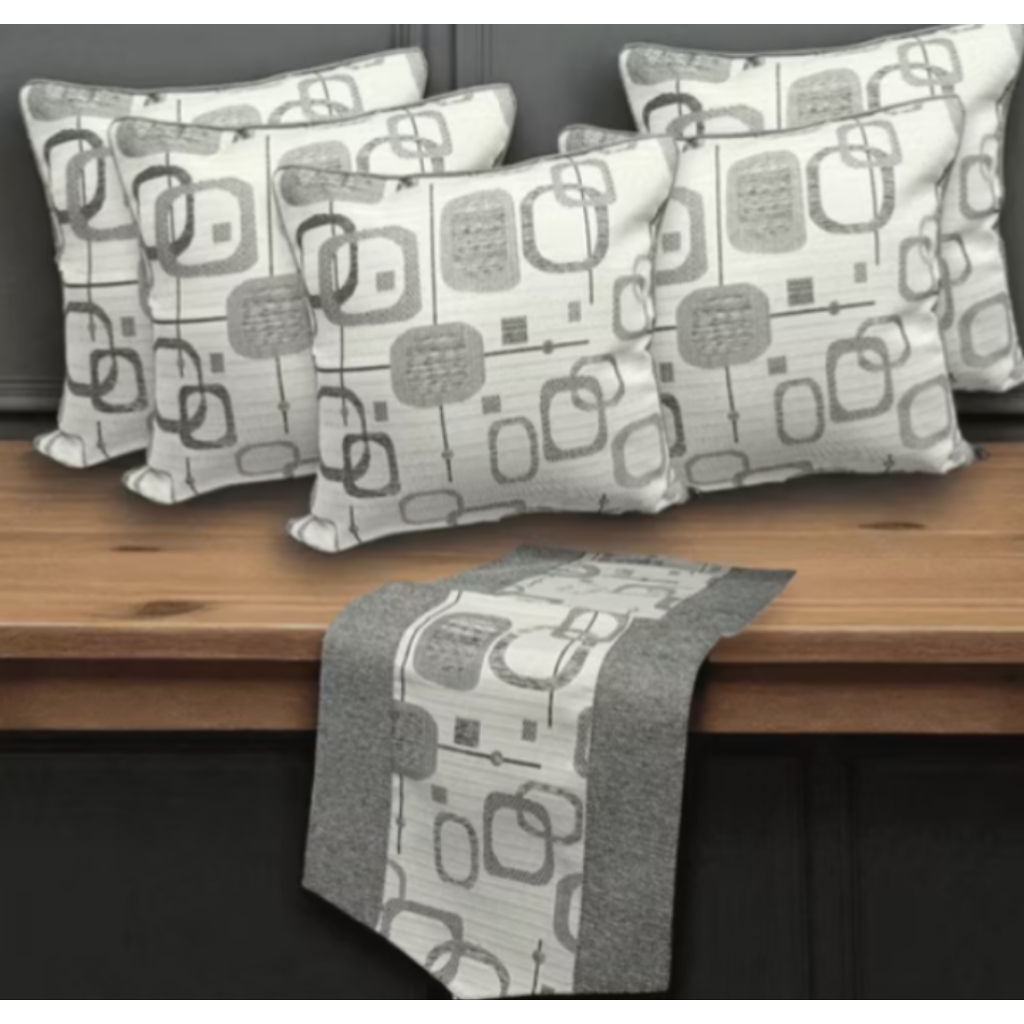 1 Set Sarung Bantal Kursi Uk 40x40cm Isi 5 Sarung Dan 1 Taplak Meja Ruang Tamu