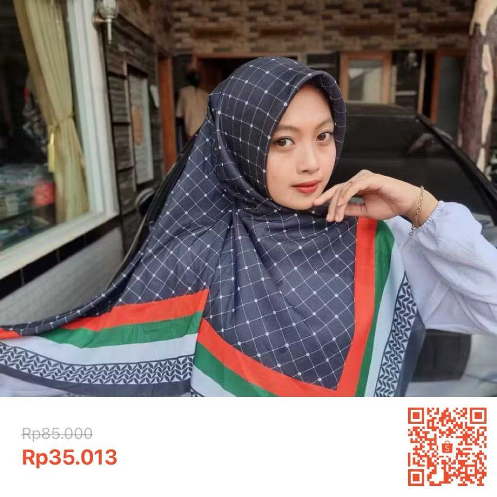 Hijab Segi Empat Motif Palestina Pulkadot Jumbo 130x130 Voal Premium
