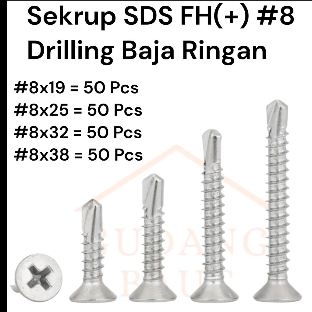 50Pcs sekrup roofing SDS FH 8x19 8x25 8x32 8x38 Baut Sekrup Baja Ringan 8x2cm 8x2,5cm 8x3cm 8x3,8cm 