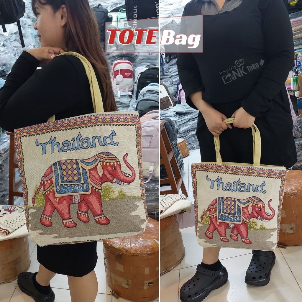 TAS TOTE BAG - Tas Wanita Jinjing Besar Kanvas (Goni) Tas Gajah Thailand