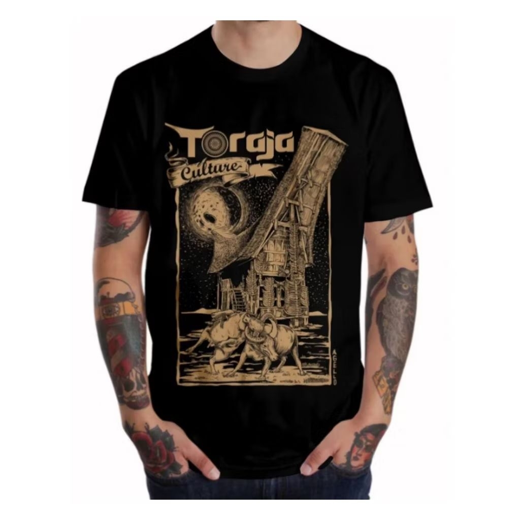 Kaos T-Shirt Basic Hitam TORAJA CULTURE Unisex Pria /Wanita Ukuran S M L XL