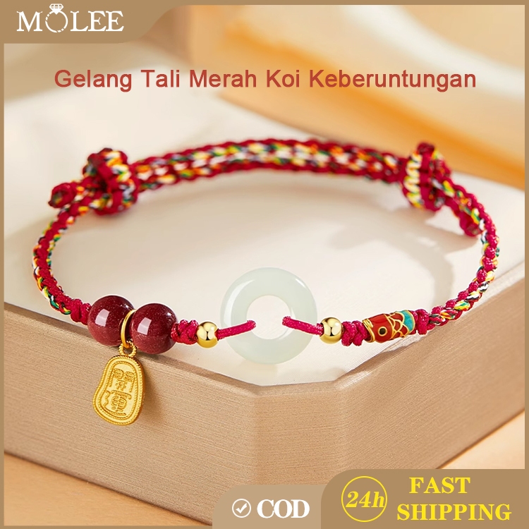Gelang Ikan Koi Tali Handmade dengan Manik Emas - Unisex Hadiah Ulang Tahun Terbaik | Desain Trendi 