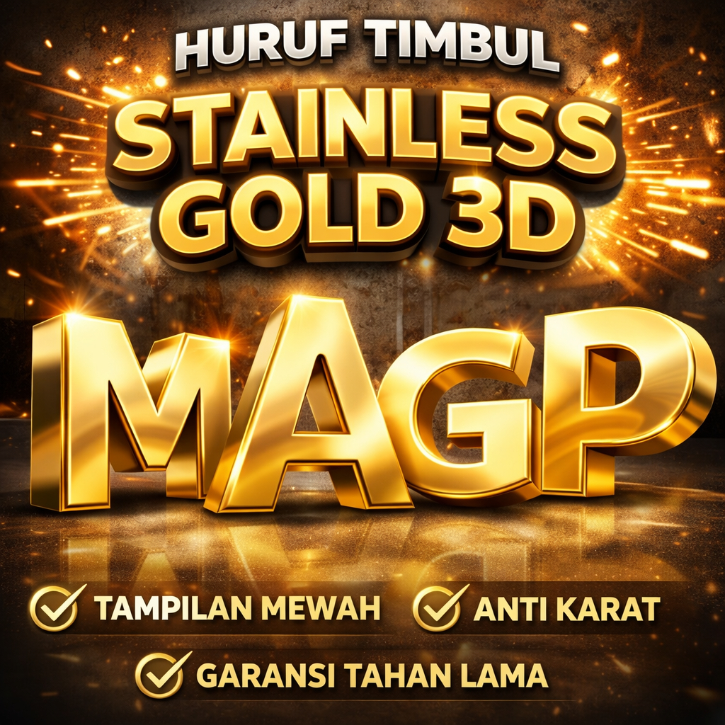HURUF TIMBUL PREMIUM 3D Stainless Gold