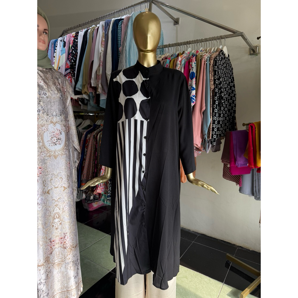 dress blus panjang hitam kemeja tunik cewek kekinian wanita hitam | black