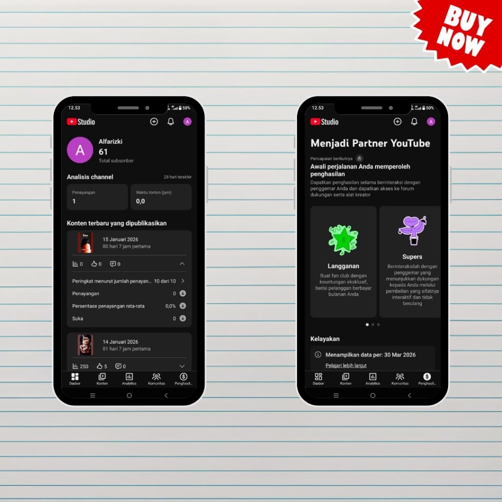 Channel Youtube 61 Subscriber Belum Monetisasi