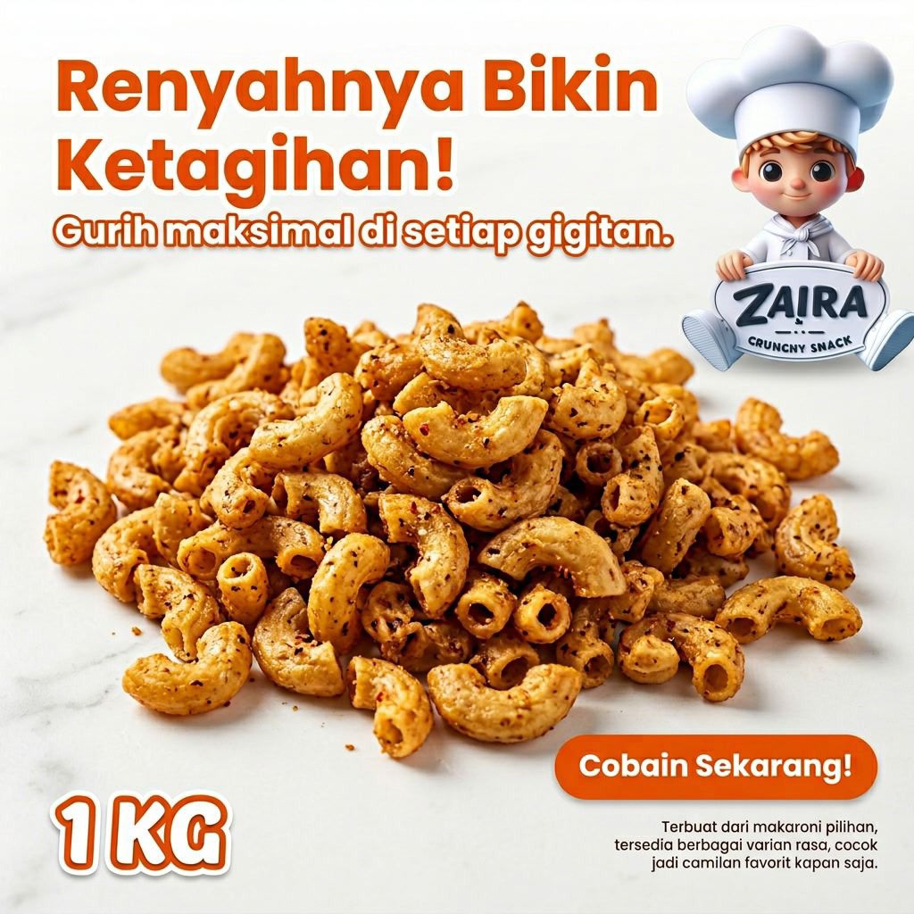 Makaroni / Makaroni Usus kriuk renyah 1 kilo ZAIRA CRUNCHY SNACK