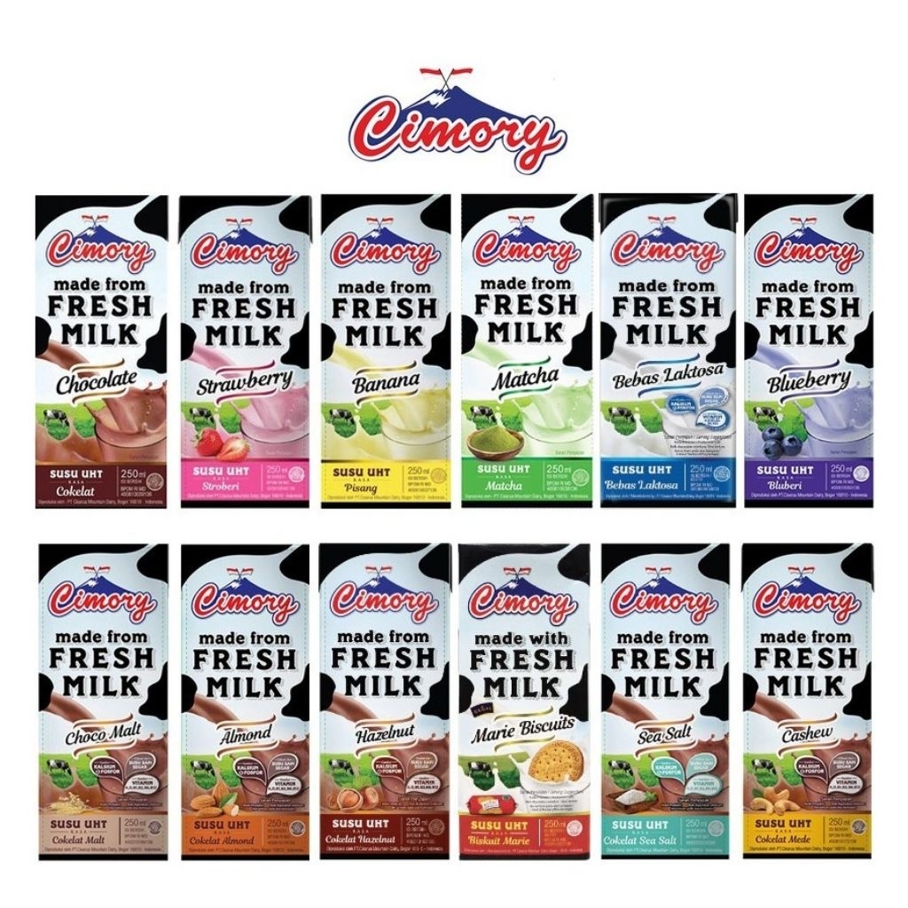 Susu UHT Cimory fresh milk 250 ml all varian - Rasa Almond, Choco Malt, Sea salt, marie, matcha, haz