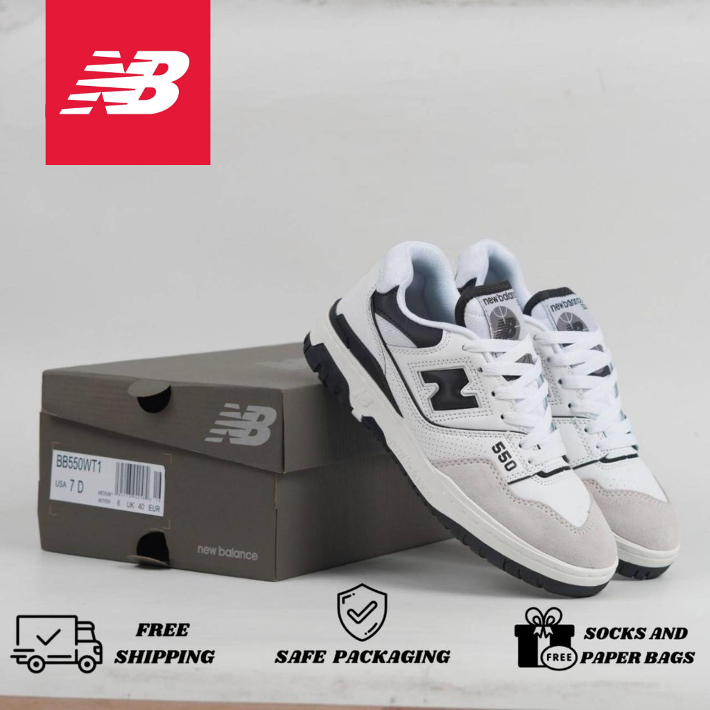 Sepatu New Balance 550 White Black Suede Original Pria Wanita NB 550 Premium Sneakers Import