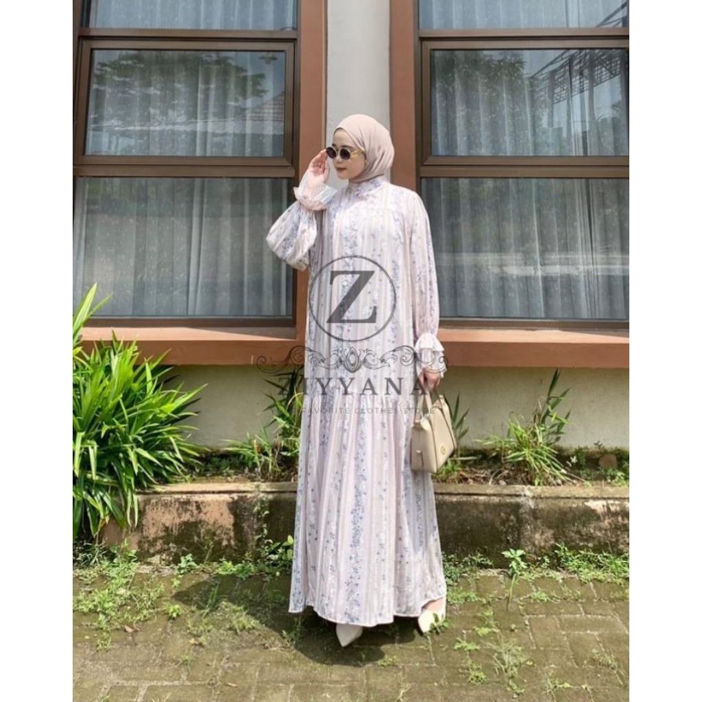 Gamis rayon motif premium tangan renda | Meyka Dress jumbo - rayon motif premium - gamis busui rayon