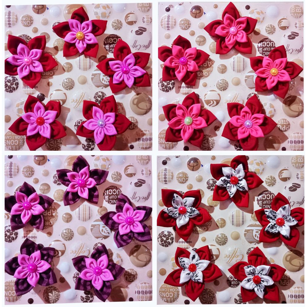 Terbaru Bros Kain Perca / Bros Souvenir Pernikahan / Aksesoris Hijab / Handmade Bros Bunga Kain Dua 
