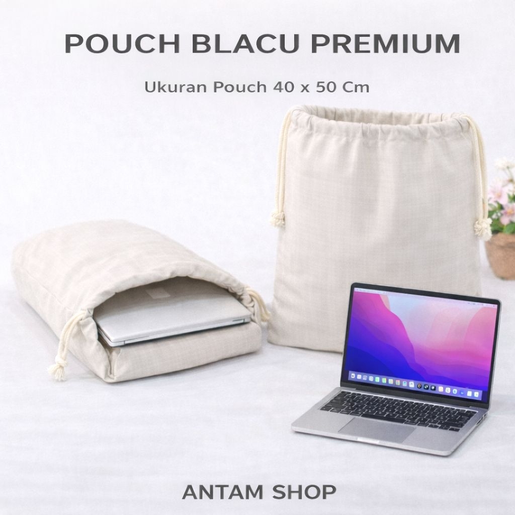 Pouch Blacu Souvenir Premium Serut Ukuran 40 x 50 Cm Kantong Blacu Souvenir Polos