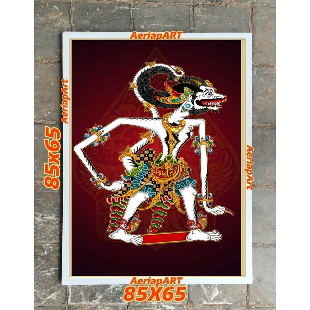 hiasan dinding lukisan cetak printing wayang Anoman plus figura ukuran 85*65