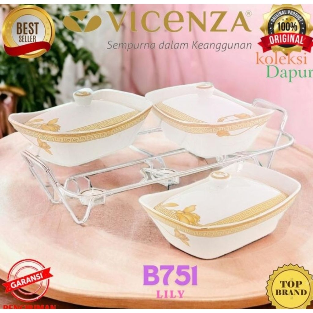 Vicenza Set 3 Pcs B 751 Wadah Saji Prasmanan Penghangat Makanan