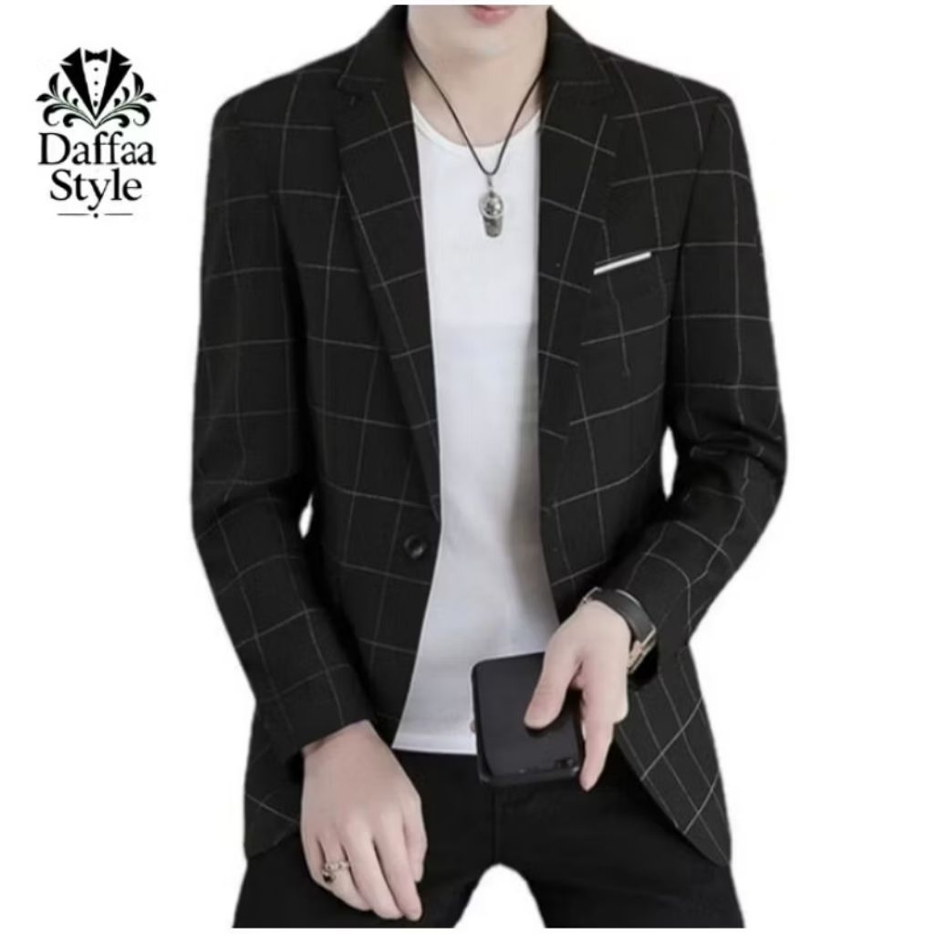 jas blazer tartan pria / jas blazer kotak-kotak / jas blazer formal slimfit pria