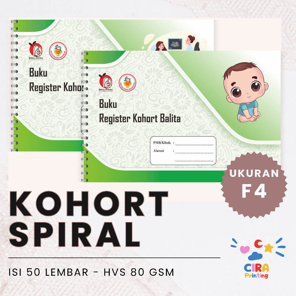 Buku Register Kohort Spiral Bidan Ukuran F4 Isi 50 Lembar 80 GSM Catat Riwayat Harian Pasien ANC Bal
