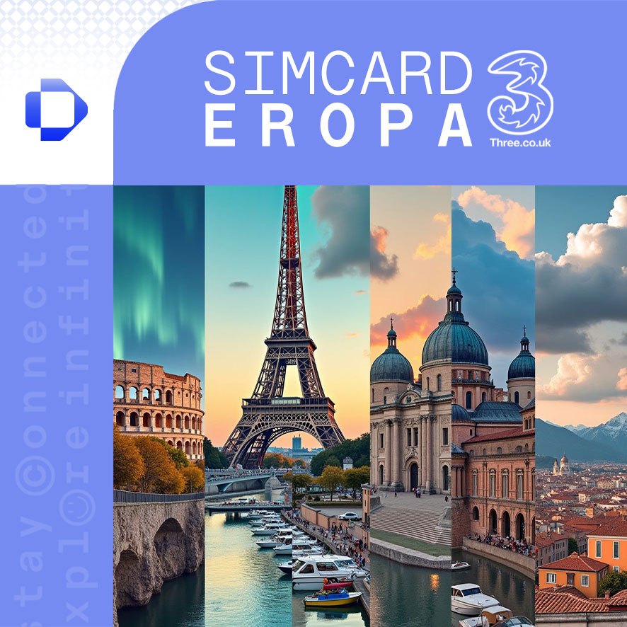 Simcard Eropa Kartu 3 UK Dreamroom | Simcard No Lokal Eropa +44 | Simcard Luar Negeri