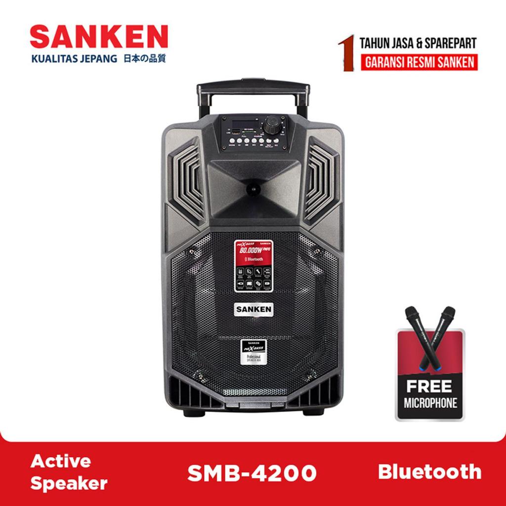 Sanken SMB-4200 Speaker Aktif Portable Max Bass 12 Inch Bluetooth + 2 Mic Wireless Karaoke
