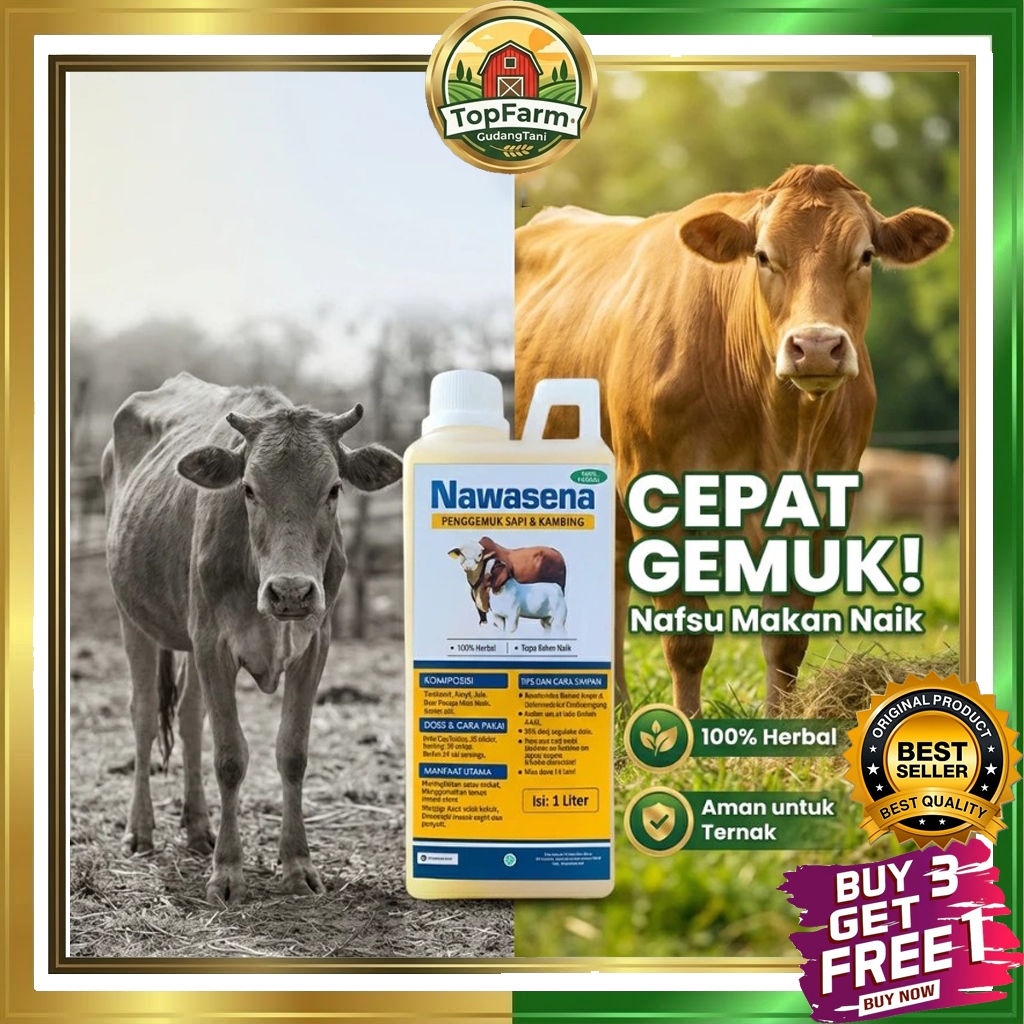 Nawasena 1000ml penggemuk Sapi & Kambing Cepat – Nafsu Makan Naik, Bobot Cepat Bertambah, 100% Herba