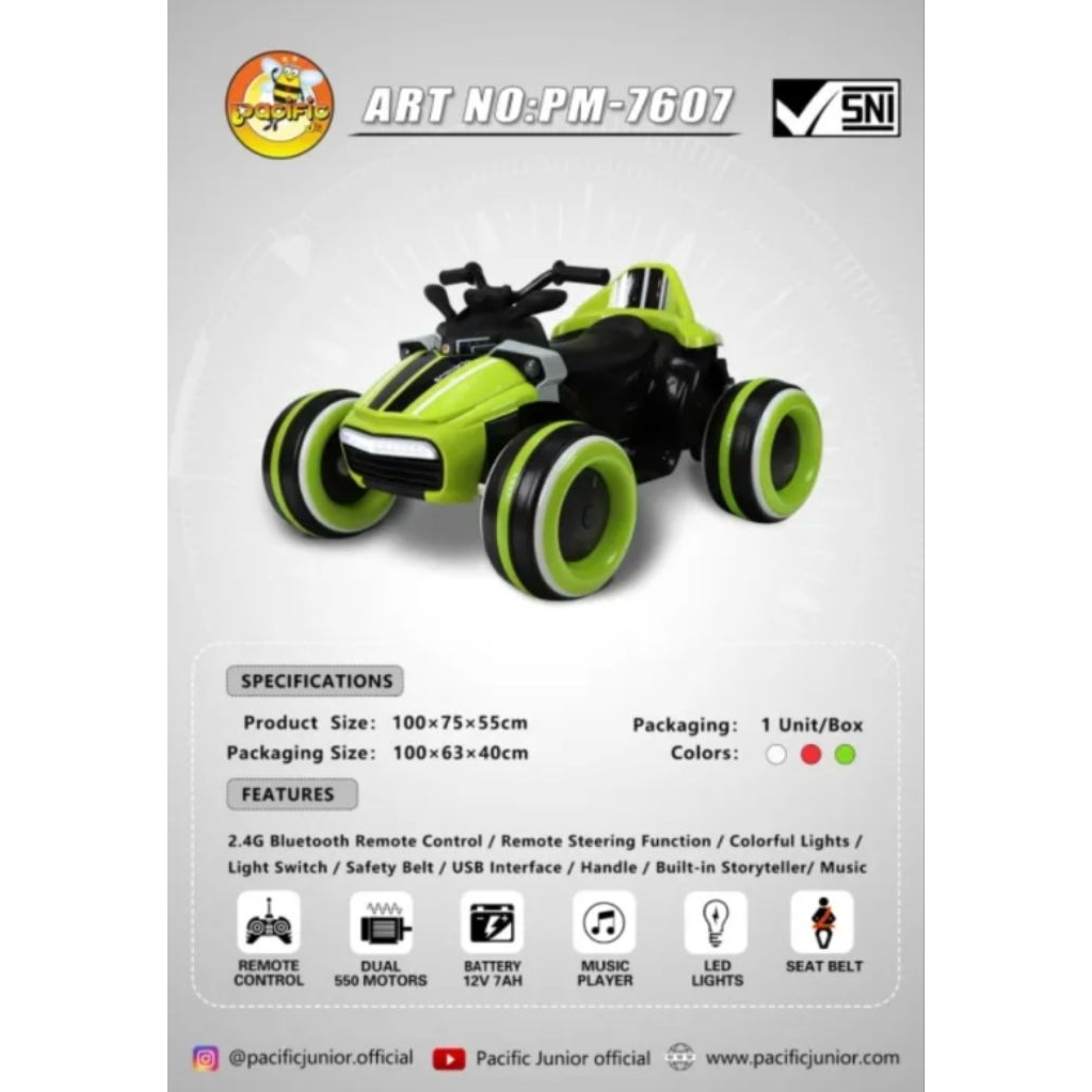 Mainan Anak Mobil Aki Pacific PM 7607 Mobil ATV Gokart / Motor Aki Anak