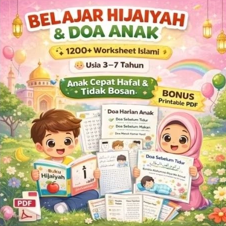 Belajar Hijaiyah & Doa Anak + 1200 Worksheet Islami (Printable PDF) Usia 3–7 Tahun