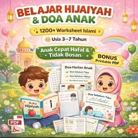 Anak Cepat Hafal Worksheet Islami 1200+ Belajar Hijaiyah & Doa Harian (PDF Usia 3–7 Tahun) RESELLER