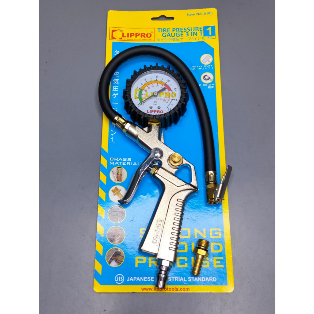 Tire Inflator Pressure Gauge 3 In 1 Lippro / Ukuran Isi Angin Ban Lippro 3 Fungsi